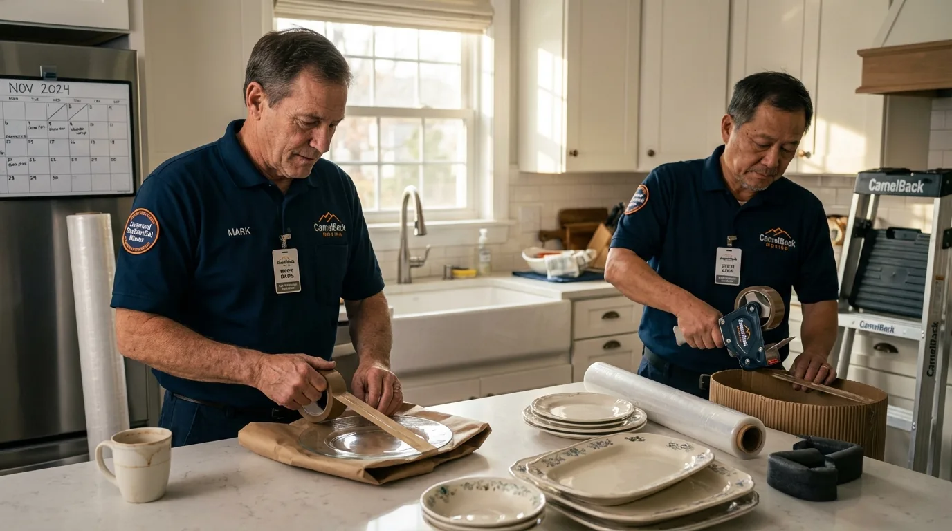 Professional crew packing kitchen dishware in Hamilton, OH